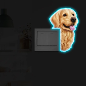 Luminous Golden Retriever wall sticker with blue neon glow edge for light switches