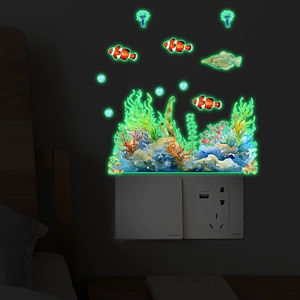 Luminous Marine Animal Wall Stickers Glow In The Dark PVC Sea Life Coral Fish Decals For Kids Room Bedroom Home Wall Decor