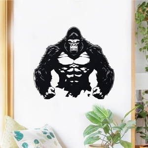 Black gorilla wall sticker with realistic muscle design for creative home room decor