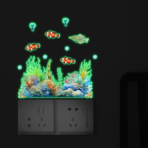Glow-in-the-dark ocean animal wall stickers with neon fish and coral for room decoration