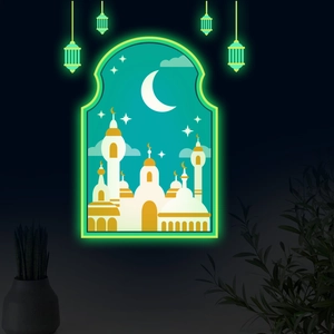 Luminous Ramadan wall decal with glowing moon castle and mosque for room decor