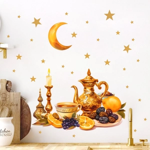 Ramadan moon and star wall stickers with golden motifs and fruit patterns for home decor