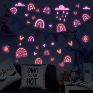 Boho Glow In The Dark Wall Stickers PVC Luminous Rainbow Moon Sun Heart Decals For Kids Bedroom Nursery Room Decor