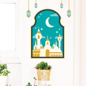 Detail of luminous Islamic moon and castle wall stickers set for home decoration