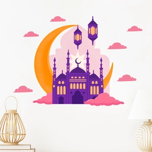Autocollants Muraux Ramadan Aïd Moubarak Amovible PVC Mosquée Croissant de Lune Lanternes Décor Pour Salon Maison Ornement Islamique