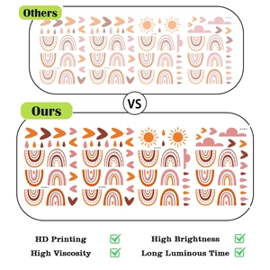Comparison showing high-definition printing and high brightness on boho wall stickers