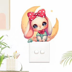 Luminous cute bunny wall sticker on moon for home decor and light switch decoration