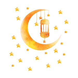 Luminous blue moon and stars wall stickers for glowing Ramadan home decor on smooth surfaces