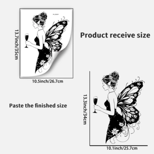 Detailed dimensions of butterfly fairy wall sticker showing received and finished sizes