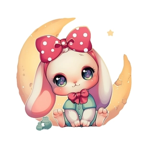 Luminous green cartoon rabbit wall sticker with bow and moon for home nursery decor