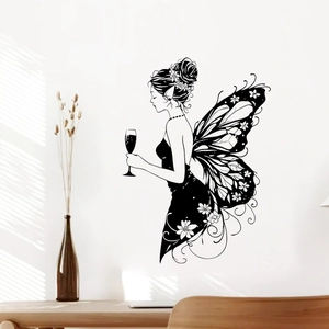 Elegant butterfly fairy wall decal in black silhouette style for minimalist home decor