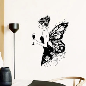 Creative butterfly fairy wall sticker for home decor with minimalist black line art design