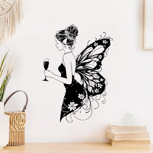 Creative black butterfly fairy silhouette wall sticker for elegant home interior decoration