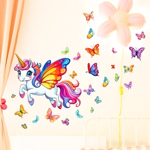 Leuchtendes Einhorn und bunte Schmetterlinge Wandtattoo Set für ein traumhaftes Kinderzimmer