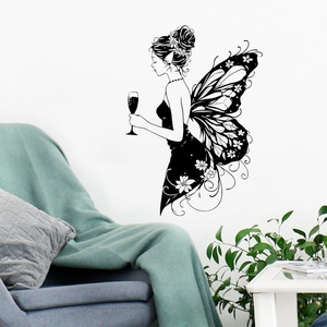 Macro view of a black butterfly fairy silhouette wall sticker for home decor