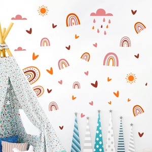 Morandi rainbow and sun wall stickers for children nursery room decor with clouds