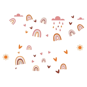 Boho rainbow and moon wall stickers set for nursery decor in warm earthy tones