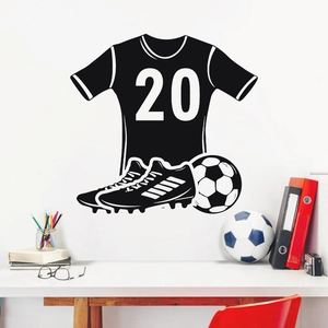 Sticker Mural de Sport Football PVC Noir Motifs Maillot Chaussures Ballon Moderne Minimaliste Maison Chambre Salon Décor