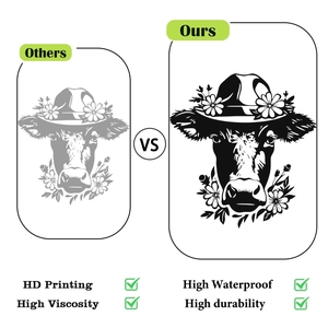 Comparison showing HD printing and high waterproof quality of cow wall stickers