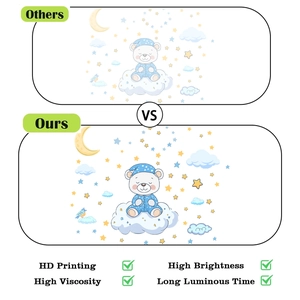 Detail of glow-in-the-dark bear wall stickers showing HD printing and high brightness