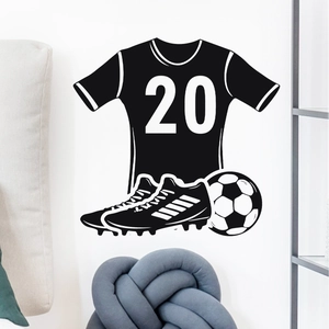 Sticker mural de football avec maillot, chaussures et ballon pour décoration intérieure