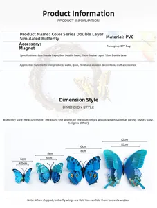 Size chart showing 6cm to 12cm dimensions for 3D double-layer PVC butterfly wall decor