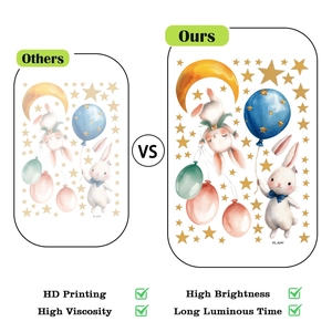 Detail of high brightness bunny balloon glow in the dark stickers with HD printing quality