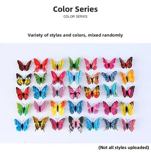 Close-up of 35 diverse 3D butterfly wall stickers with colorful double-layered wings