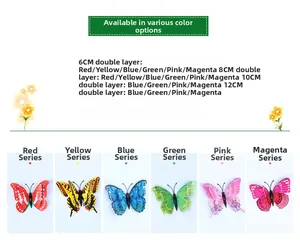 Detailed chart showing 3D double-layer butterfly wall stickers in various sizes and colors