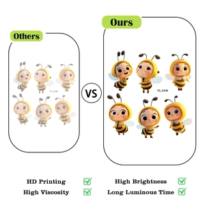 Detailed HD printing and high brightness glow comparison of cartoon bee wall stickers