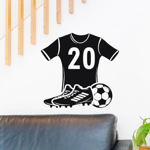 Sticker mural de football avec maillot, chaussures et ballon pour déco sportive