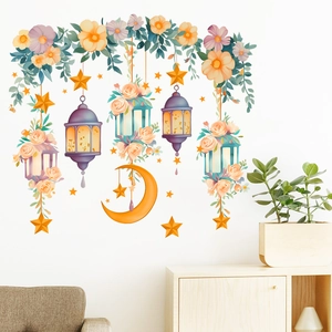 Selbstklebende Wandaufkleber mit Blumen-, Mond- und Laternendesign für Heimdekoration