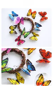 3D butterfly wall stickers with double-layered colorful wings on brown vine wreath