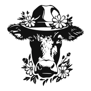 Creative cow head wearing floral hat wall sticker for home decor minimalist vinyl mural