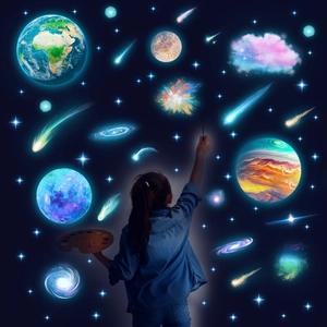 Luminous Space Planet Wall Stickers Glow In The Dark Outer Space Galaxy Stars Earth Decor Removable PVC Decals For Kids Room