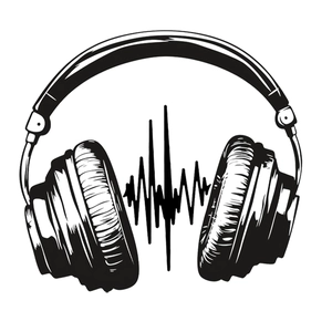 Minimalist black and white headphone wall sticker with wave frequency line design