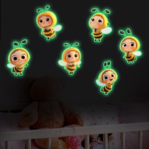 Cartoon Baby Bee Luminous Wall Stickers Glow In The Dark PVC Self Adhesive Decals For Kids Nursery Bedroom Wall Decor