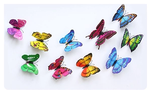 Detailed close-up of 3D colorful PVC butterflies with double-layer wings for wall decor