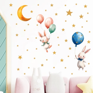 Glow in the dark bunny and balloon wall stickers for children bedroom decoration
