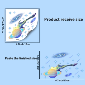 Luminous blue planet switch sticker with size specifications and solar system design