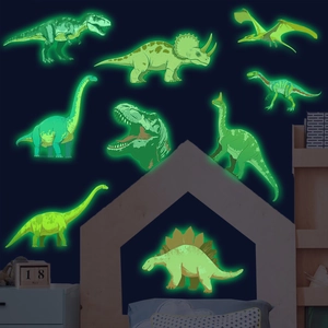 Stickers Muraux Dinosaures Lumineux pour Décoration Chambre d'Enfant PVC Brille Dans le Noir Motif Animaux Dessin Animé Papier Peint