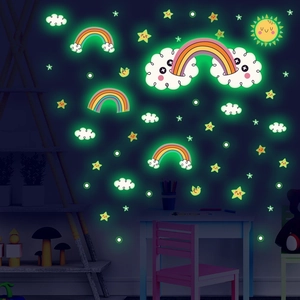 Glow In The Dark Rainbow Bridge Wall Stickers PVC Luminous Stars Clouds Sun Cartoon Wall Decals For Nursery Home Decor