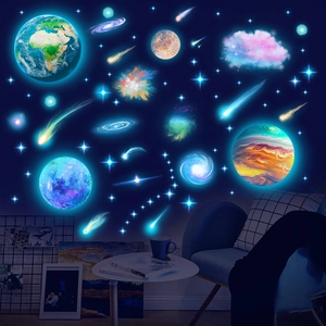 Luminous outer space planet wall decals glowing in the dark for bedroom ceiling decoration