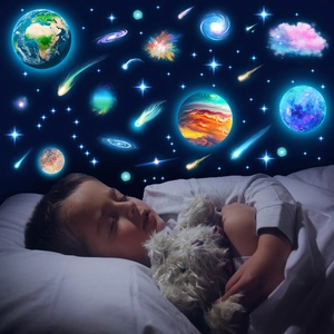 Luminous outer space planet wall stickers glowing in the dark children's bedroom decor