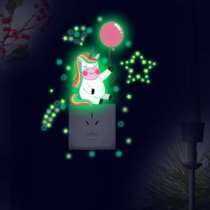 Luminous unicorn and colorful stars wall stickers glowing in the dark for room decoration