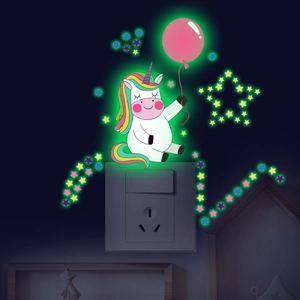 Glow in the dark unicorn wall stickers with stars and balloons for kids' room decoration