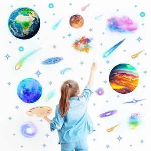Luminous outer space wall stickers with planets and stars for creative kids room decor
