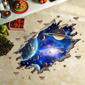 Sticker mural 3D planètes de l'espace avec effet de galaxie cosmique pour décor intérieur