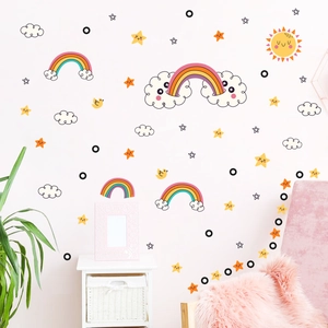 Rainbow and smiling clouds wall decals for nursery room ceiling and wall decoration