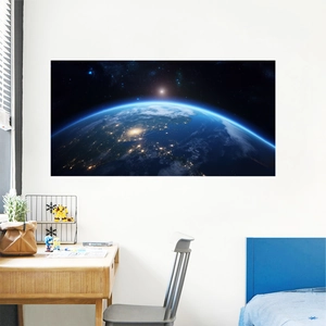 Luminous glow-in-the-dark space earth wall sticker with city lights for bedroom ceiling